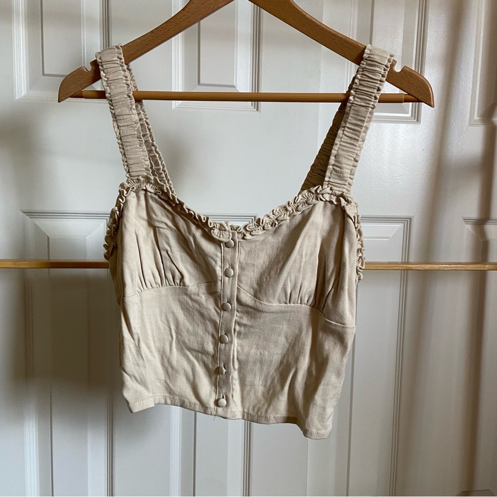 Forever 21 Tan Smocked Crop Tank Top